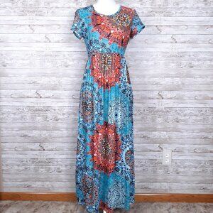 Coeur De Vague Maxi Dress M Blue Copper Medallions 27A